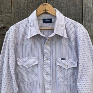 Vintage 1970s Wrangler Pearl Snap Paper Thin Pin Stripe Western Shirt Large